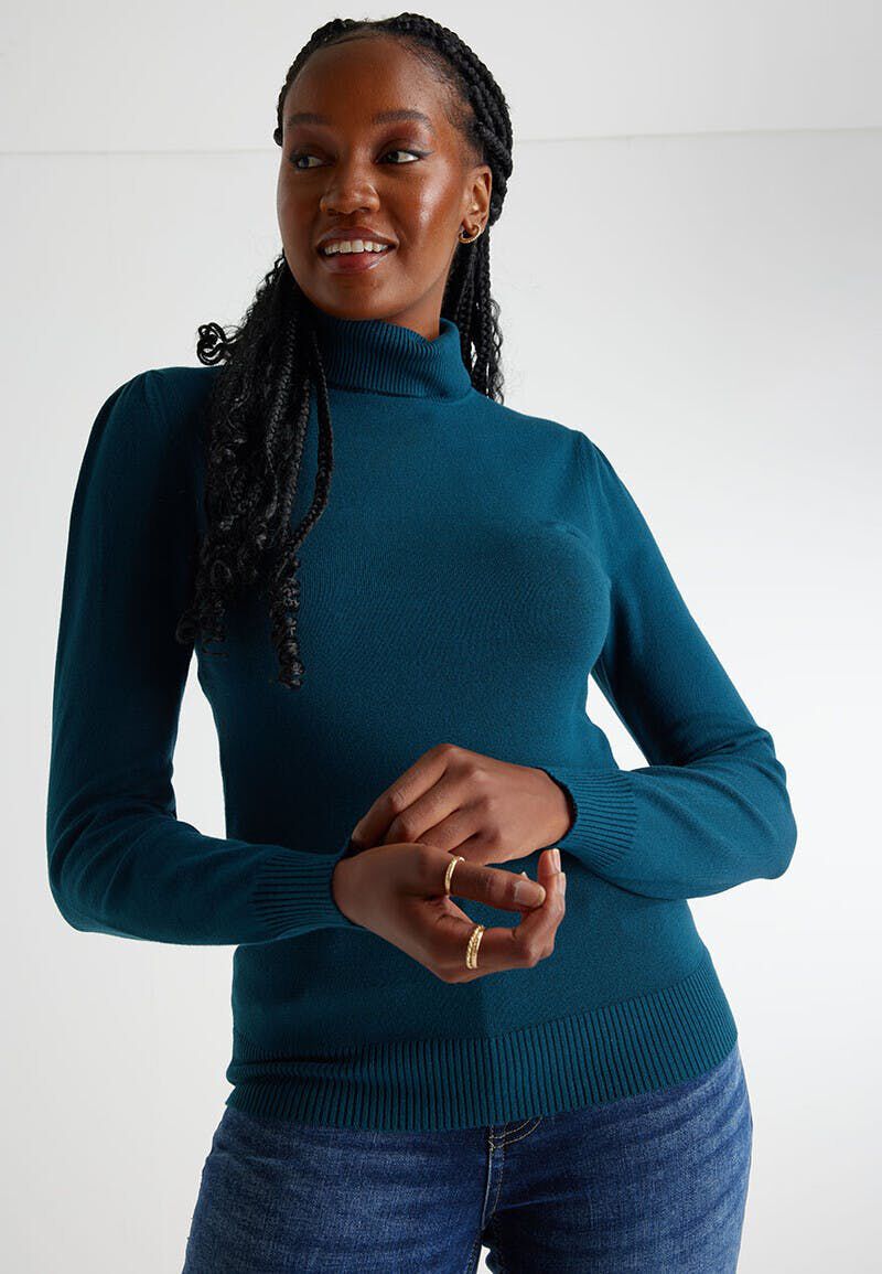 Womens Teal Roll Neck Jumper Peacocks