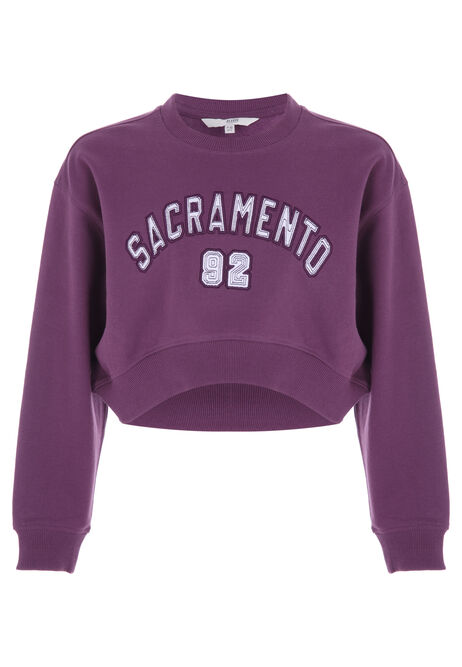 Older Girls Plum Slogan Cropped Sweatshirt