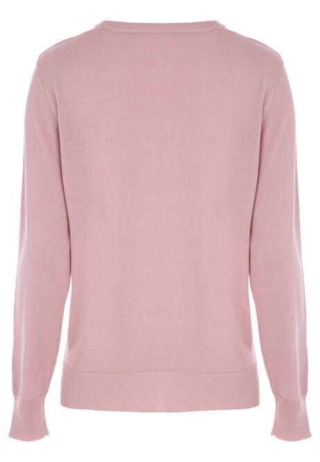 Womens Pink Lurex Crew Neck Jumper