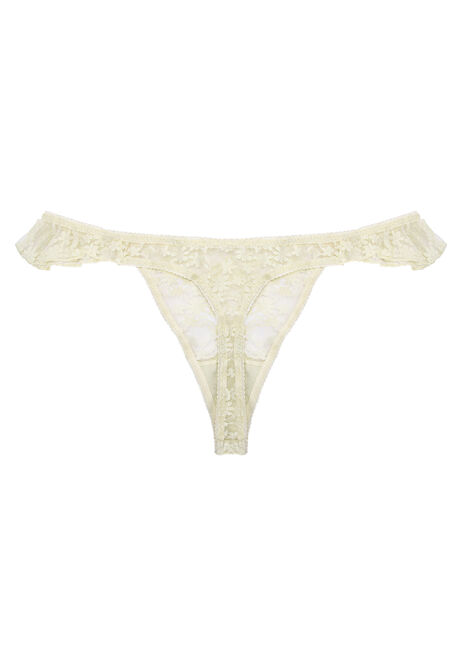 Womens Yellow Ditsy Lace Frill Thong