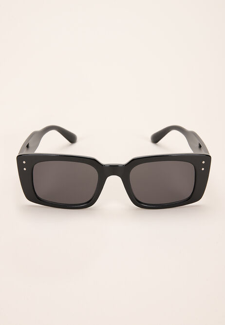 Womens Plain Black Rectangular Sunglasses