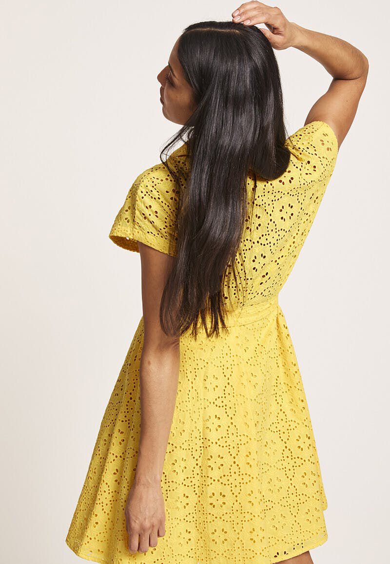 Womens Yellow Broderie Shirt Dress