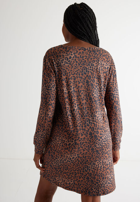 Womens Mocha Leopard Print Soft Touch Nightdress