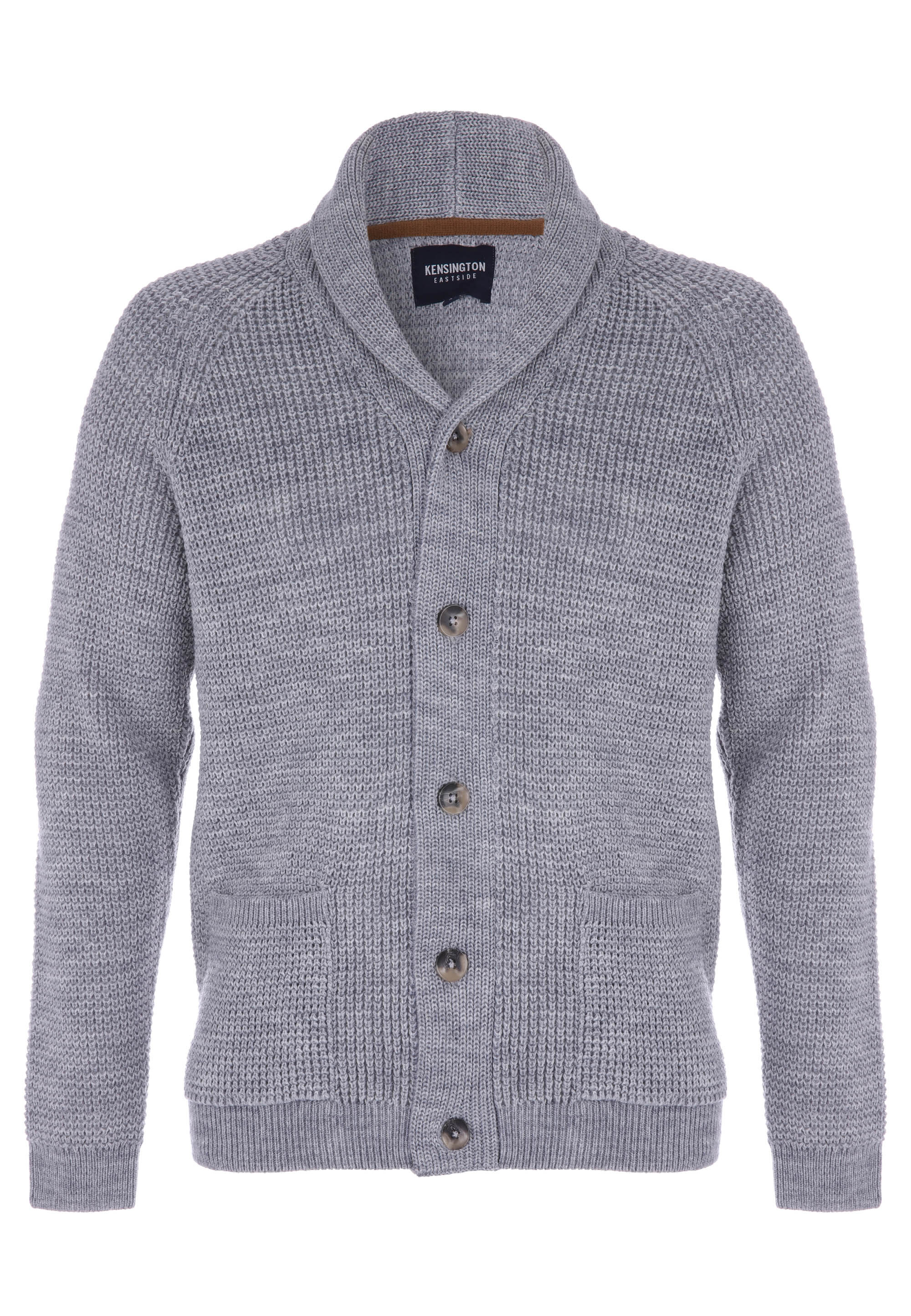 Mens Grey Shawl Collar Knit Cardigan Peacocks