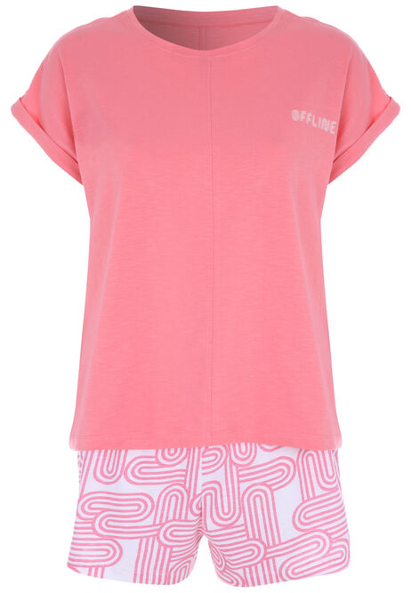 Womens Coral Geo Top & Shorts Pyjama Set