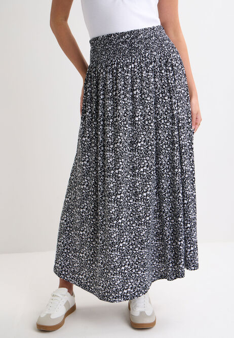 Womens Black & White Ditsy Midi Skirt