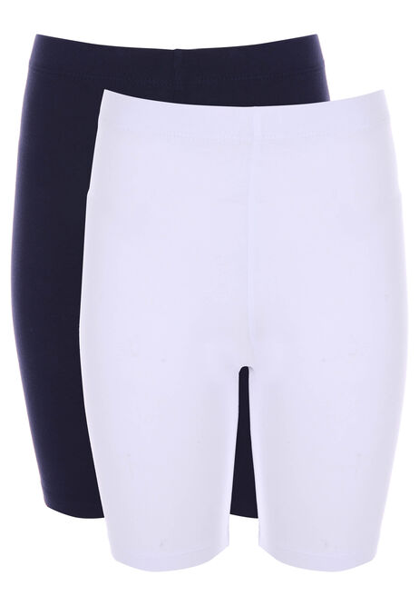 Older Girls 2pk Navy & White Cycle Shorts