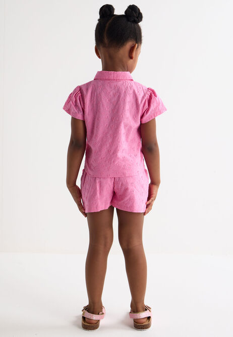 Younger Girls Pink Broderie Anglaise Shirt & Short Set