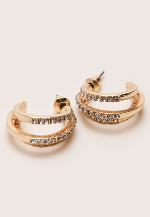 Womens Gold Diamante Hoop Earrings