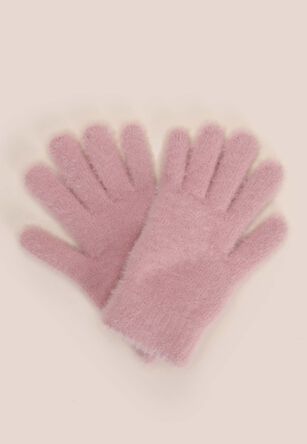 Womens Pink Eyelash Knit Gloves
