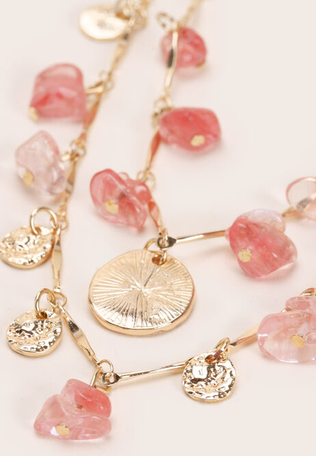 Womens Gold & Pink Drop Necklace