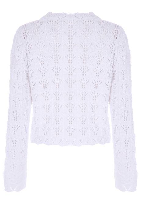 Womens White Crochet Tie Front Cardigan
