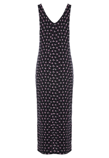 Womens Black Floral Print Vest Maxi Dress