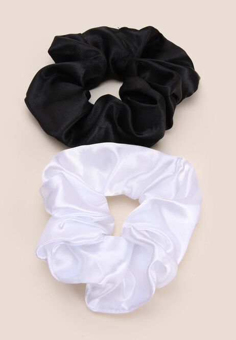 Womens 2pk Black & White Satin Scrunchies