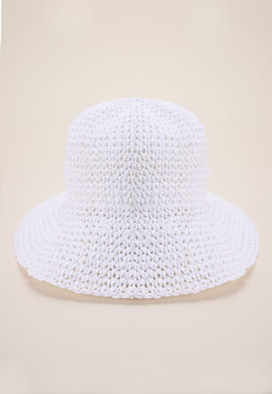 Womens White Straw Bucket Hat