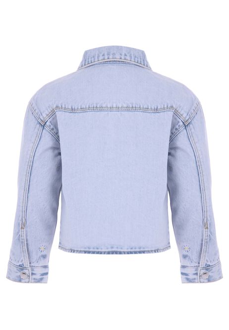 Younger Girls Blue Denim Daisy Embroidered Jacket