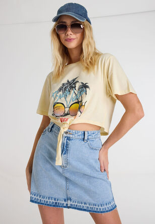 Womens Cream Beach Slogan Tie Front T-shirt