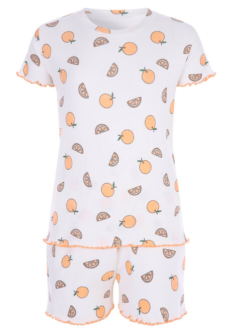 Younger Girls White Fruit Print Pyjama Set