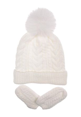 Baby Cream Cable Knit Hat and Mitten Set