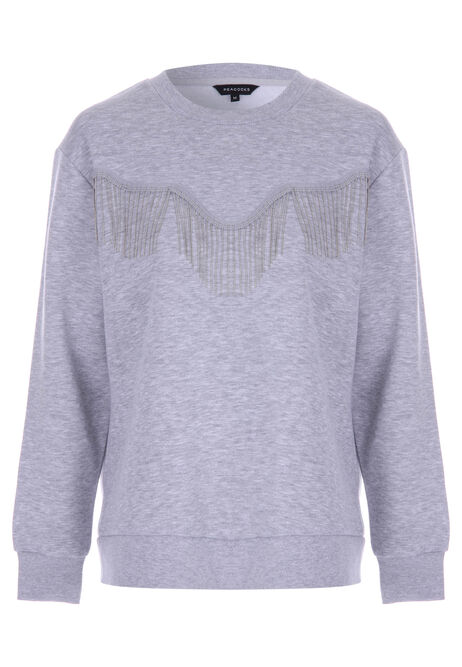 Womens Grey Western Trim Sweatshirt