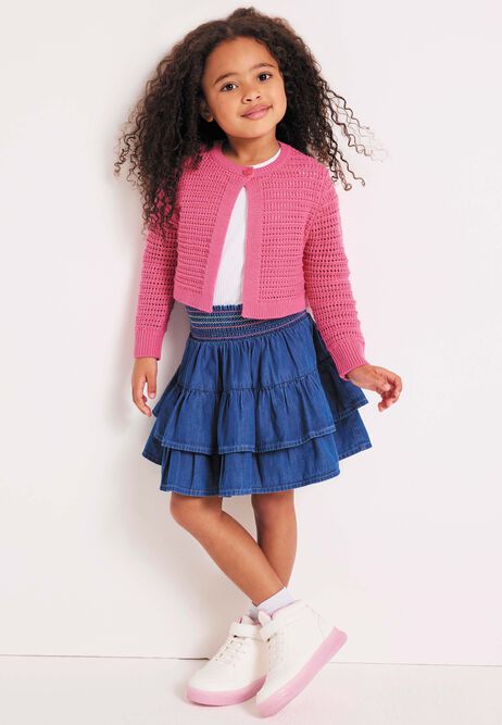 Younger Girls Pink Crochet Cardigan 