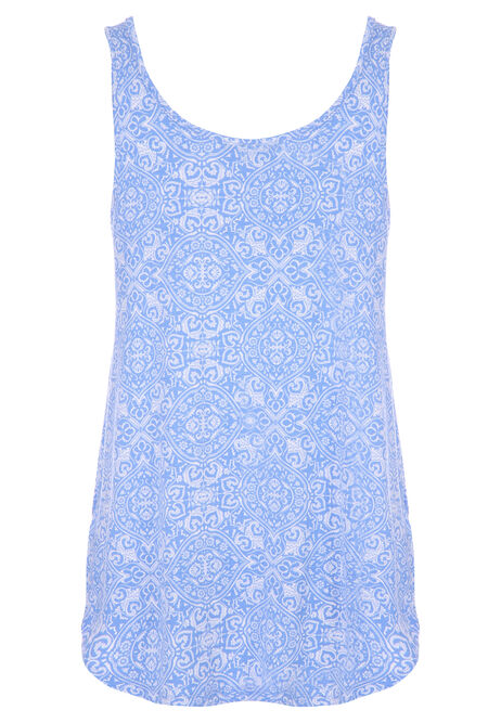 Womens Blue & White Tile Print Vest