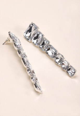 Womens Silver Big Jewel Drop Earrings