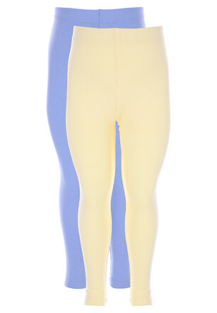 Younger Girls 2pk Yellow & Blue Ribbed Leggings