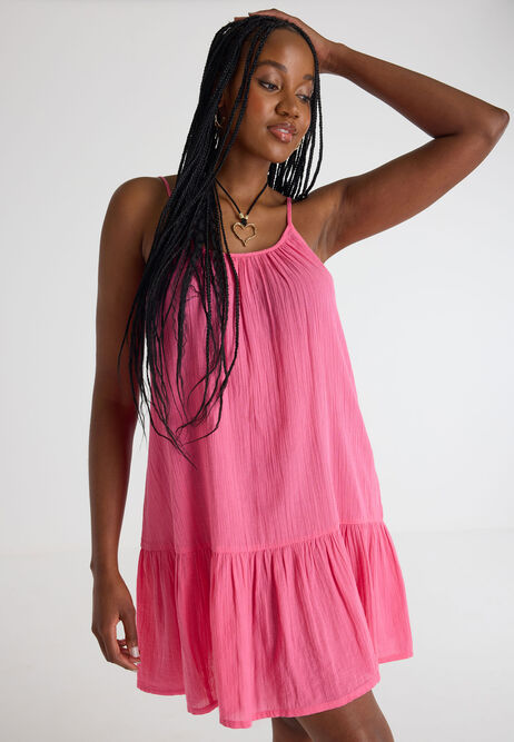 Womens Pink Strappy Cotton Dress