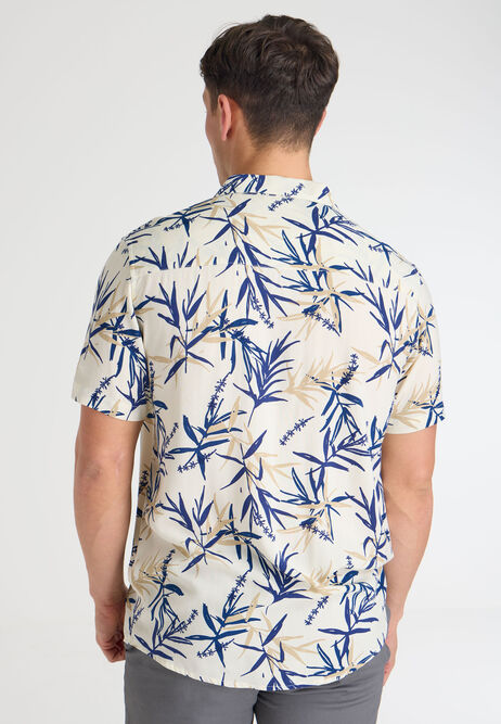 Mens Ecru Palm Print Shirt