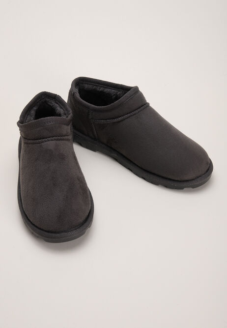 Womens Dark Grey Mini Faux Fur Slipper Boots