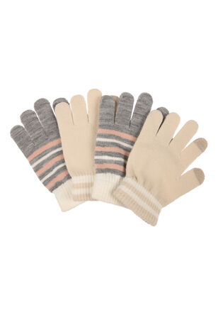 Older Girls 2pk Natural Stripe Touch Screen Gloves