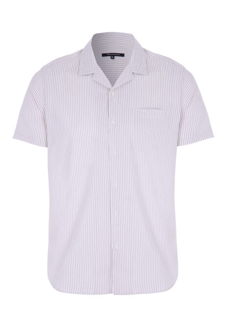 Mens White & Ecru Vertical Stripe Shirt 