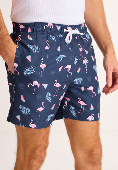 Mens Navy Flamingo Print Swim Short
