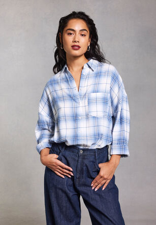 Womens Blue Check Western Shirt