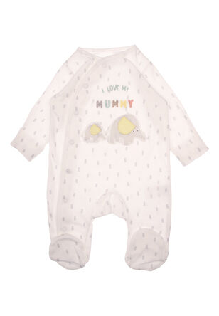 Baby Unisex White Slogan Mummy Sleepsuit