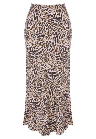 Womens Cream Leopard Print Linen Blend Midi Skirt