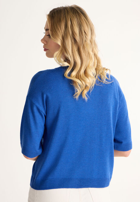 Womens Blue 3/4 Sleeve Jumper T-shirt