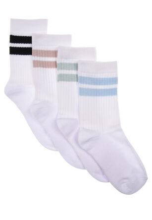 Girls 4pk White Striped Sports Socks