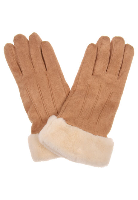Womens Plain Tan Shearling Gloves