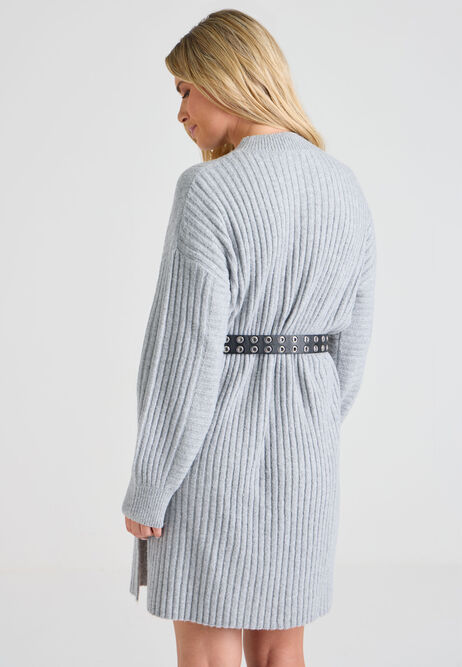 Womens Grey Ribbed Jumper Dress
