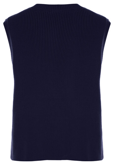 Womens Navy Crew Neck Pocket Knitted Waistcoat