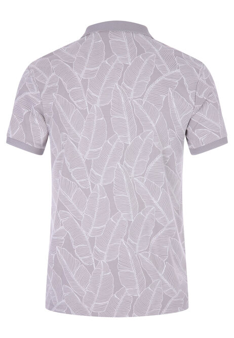 Mens Grey Leaf Print Polo Shirt
