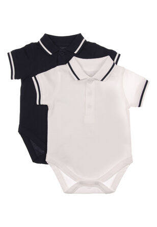 Baby Boy 2pk Plain Navy Polo Bodysuit 