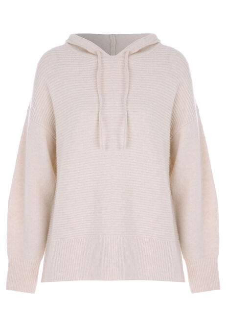 Womens Oatmeal Ribbed Hooded Jumper