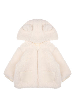 Baby Girl Cream Borg Hooded Jacket 