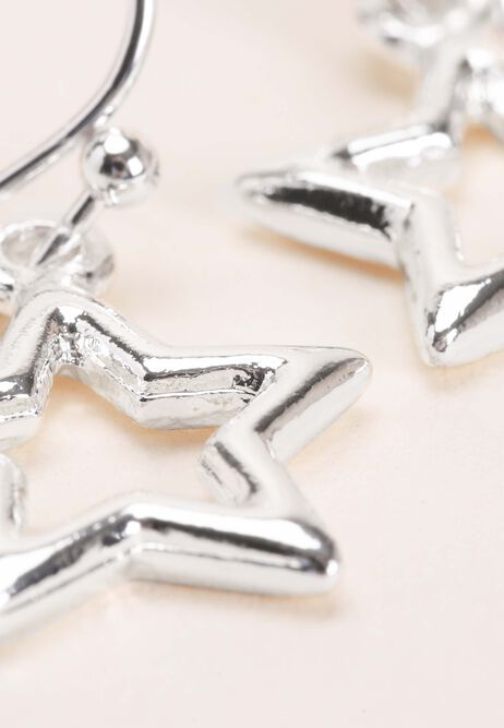 Womens Silver Star Drop Earrings