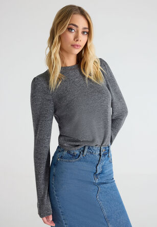 Womens Charcoal Cosy High Neck Top