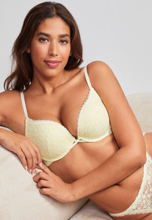 Womens Yellow Ditsy Lace Plunge Bra