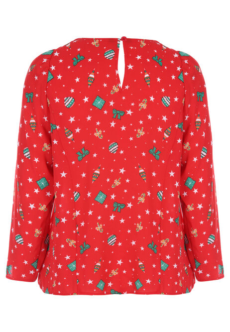 Womens Red Bow Christmas Long Sleeve Top